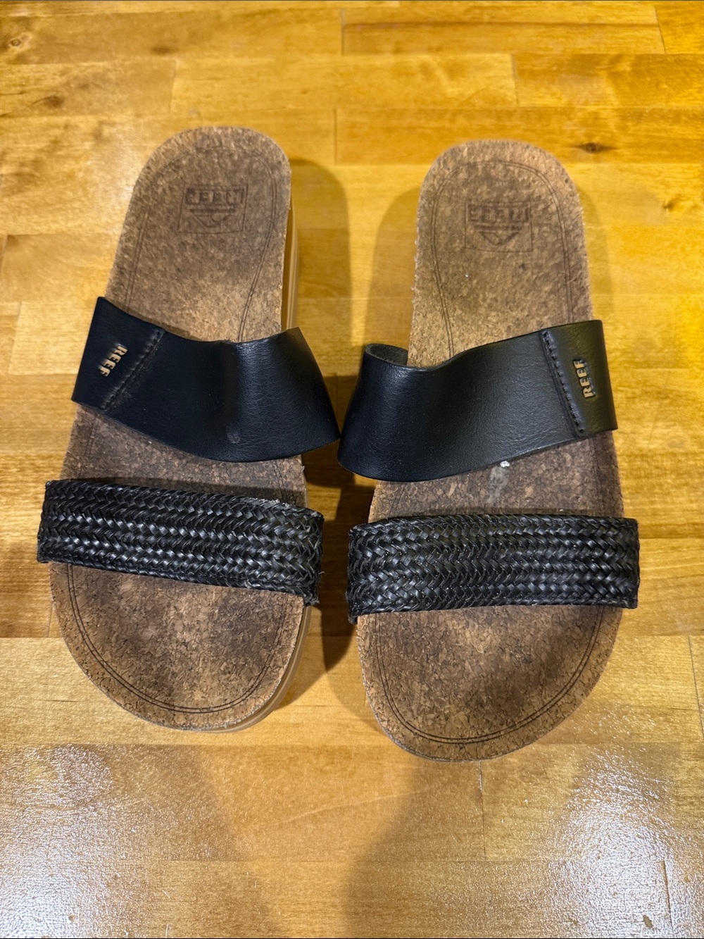 Reef Black Braided Two-Strap Slide Sandals